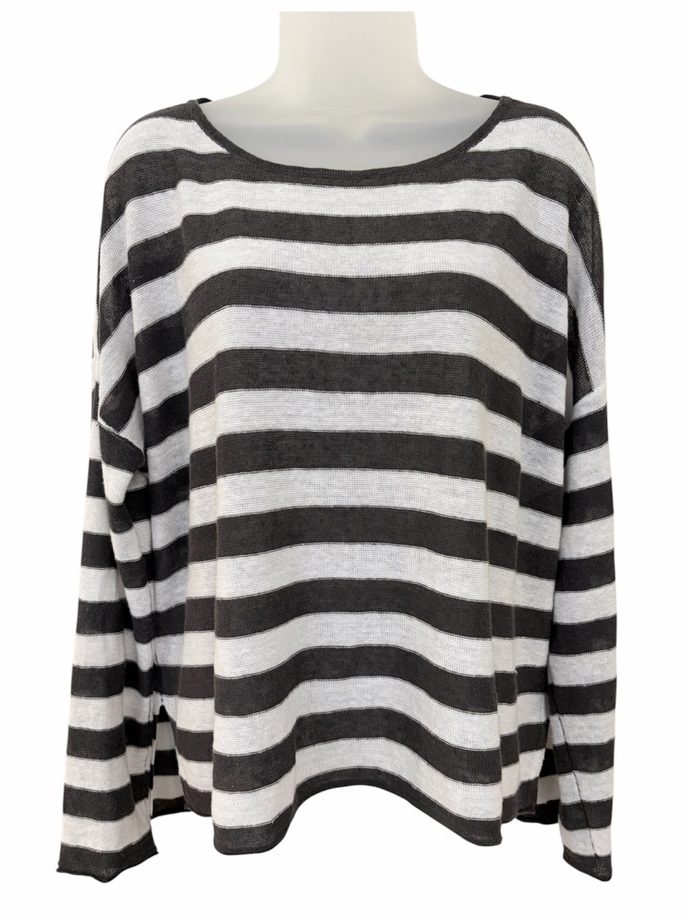 Eileen Fisher Organic Linen Striped Bateau Neck Pullover Top